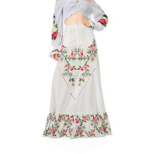 Jupe blanche brodée florale taille haute pour femme, collection été 2025, prix usine - Product Image 1
