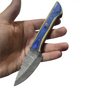Couteau de camping à lame fixe en acier Damas avec manche en bois Pakka bleu 20 cm, couteau de survie DIY pour l'extérieur - Product Image 3