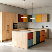 Meuble de cuisine modulaire sur mesure à finition haute brillance pour éviers et îlot de cuisine, ensemble de meubles de cuisine en bois sur mesure à vendre