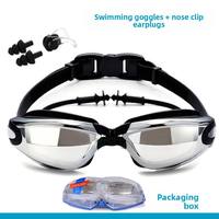 Lunettes de natation unisexes étanches anti-buée, monture intégrale en PVC, design plat HD, grandes lentilles en verre électroplaqué avec bouchons d'oreilles