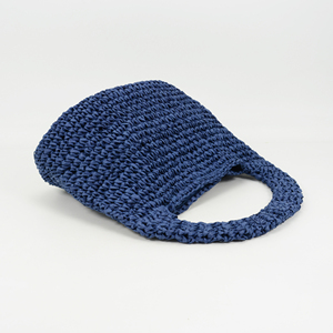 Handmade Crocheted Navy Straw Mini <strong>Slouch</strong> <strong>Bag</strong> Casual <strong>Tote</strong> for Summer Beach - Product Image 4