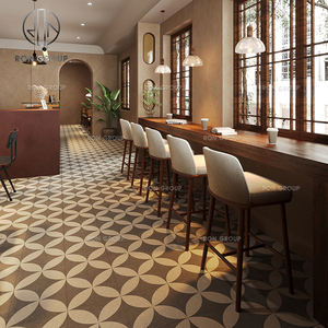 Juego de Mesa <span class=keywords><strong>y</strong></span> Sillas de Madera Marrón Oscuro <span class=keywords><strong>para</strong></span> Restaurante, Cafetería, con <span class=keywords><strong>Taburetes</strong></span> de Tela - Product Image 2