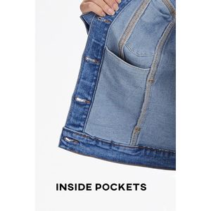 Chaqueta Vaquera Corta Personalizada para Mujer, Ajustada, con Botones, Clásica, con Bolsillos, Chaqueta de Mezclilla Elástica - Product Image 4