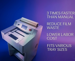 Machine d'emballage automatique haute performance pour film PVC, idéale pour l'emballage de barquettes de supermarché (viande, champignons, fruits, légumes) - Product Image 1