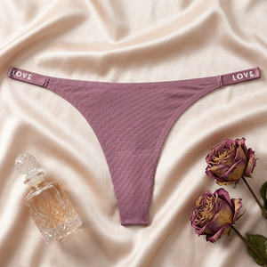 Solid Ribbed Knit Women Thong Panties LOVE Letter Printed <b>Elastic</b> Waistband Low Rise Seamless Ladies G <b>String</b> Underwear OEM ODM - Product Image 2