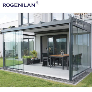 Rogenilan <span class=keywords><strong>Pergola</strong></span> à persiennes moderne en aluminium personnalisée et réglable en verre coulissant à faible émissivité pour terrasse - Product Image 6