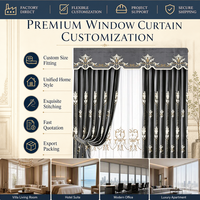 Rideaux en velours gris anthracite de luxe Zhu avec broderie dorée et cantonnière plate pour salon de villa moderne
