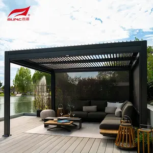 Pérgola elétrica moderna Gazebo Outdoor Bioclimatic Solar impermeável motorizado Louvered alumínio Pergola