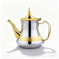 Cafetière arabe de luxe Dallah avec couvercle en acier inoxydable plaqué or pour le thé à la menthe marocain