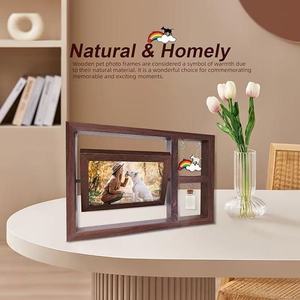 Wooden Rotating <b>Photo</b> <b>Frame</b> <b>Double</b> Side Tabletop Solid Wood Pet Growth Commemorative Ornament Horizontal Rectangular - Product Image 3