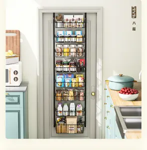 8-Tier Pantry Door Organizer Spice Rack Metal Hanging Wall Mounted Kitchen Storage Over the Door Pantry Organizer
