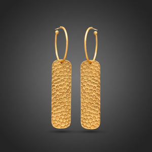 Matte Gold Open Wire Hoop Drop Earrings <b>Pebbled</b> Linear Bar Brass 18K Gold Plated Minimalist Dangle Wedding Jewelry Jaipur Gems - Product Image 2