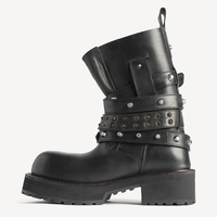 Bottes de motard à plateforme en cuir véritable cloutées style punk avec bout bulle, vente en gros OEM ODM