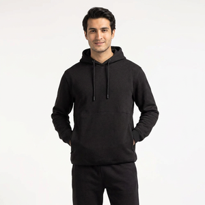 Sweat à capuche noir 100 % coton molletonné pour homme, coupe ample, pull épais avec capuche pour l'hiver 2026 - Product Image 1