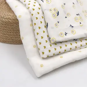 2 layers gauze women pajamas dress material custom printed white cloth 100 cotton muslin fabric for baby