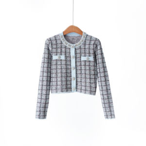 S*P 2026 Nuovo <span class=keywords><strong>Set</strong></span> Primaverile ed Estivo: Camicia Blu a Quadri in Maglia Diamantata e Gonna a Quadri per Donna - Product Image 2