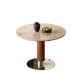 <b>Round</b> Solid Wood Slab Dining <b>Table</b> With Stainless Steel Base Stable Support Structure For Living Room - Product Image 5