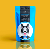 Sachet Doypack personnalisé à fermeture éclair, à fond plat, pour l'emballage de 1,5 kg de friandises pour animaux de compagnie (chiens, chats) et aliments pour animaux.