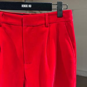 MOQ : 1 pièce |   <span class=keywords><strong>Pantalon</strong></span> large à jambes droites et fines, taille haute, rouge décontracté à la française, personnalisé selon l'image - Product Image 3