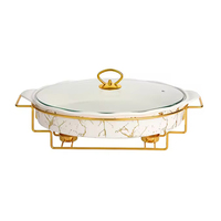 Plat de cuisson en céramique pour la maison et l'hôtellerie, ustensile de cuisson en verre de style européen pour la cuisson et le service des aliments, avec chauffage par bougie, plat à poisson, plat à platériaux à deux poignées