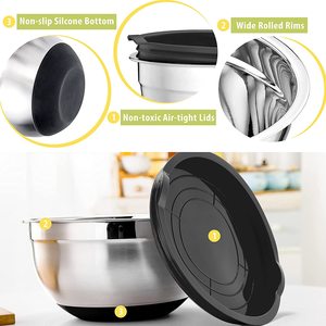Conjunto de Tigelas de Mistura em Aço Inoxidável com Fundo de Silicone para Armazenamento na Cozinha, Salada, Assados - Conjunto Multiuso que Economiza Espaço - Product Image 5