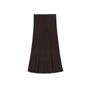 Conjunto Casual de Moda para Mujer, Top de Punto de Manga Larga con Solapa Color Café Sólido Vintage, Falda de Cintura Alta Transpirable - Product Image 3