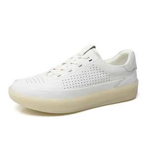 Chaussures de marche respirantes perforées, chaussures de loisirs quotidiennes, surface blanche mate, design à lacets, beige transparent, semelle épaisse antidérapante - Product Image 4