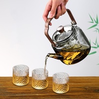 Théière en verre borosilicaté avec manche en bois résistant à la chaleur verres à thé durables pour les parties de thé ensembles à café et thé