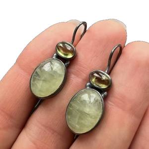 Pendant <b>Earrings</b> Green Stone Bezel Setting Copper Ear <b>Post</b> Party Jewelry Women's Fashion Dangle <b>Earrings</b> - Product Image 4