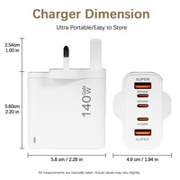 Pengisi Daya Cepat GaN 140W PD 3.1 5 Port USB-C Adaptor Daya Desktop QC3.0 Stasiun Pengisian Daya Multiport Kecepatan Tinggi untuk Laptop Colokan UK