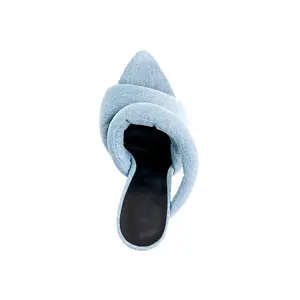 Sandali con tacco in Denim personalizzato produttore di sandali con tacco doppio in Denim da donna sandali con tacco in Denim personalizzati