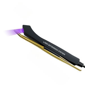 Kit professionnel de pinces à cils en métal <span class=keywords><strong>avec</strong></span> <span class=keywords><strong>lampe</strong></span> de durcissement UV et pédale, pointe pointue pour extensions de cils - Product Image 1