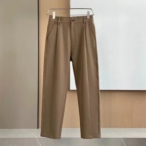 Pantaloni eleganti da uomo di alta qualità estivi pantaloni larghi neri pieghettati larghi con gamba larga a metà vita piatta anteriore leggera - Product Image 2