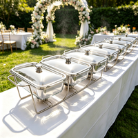 Chauffe-Plats Triple en Acier Inoxydable FLEY avec Couvercles Individuels et Brûleurs à Alcool pour Service de Buffet et Banquets en Restaurant