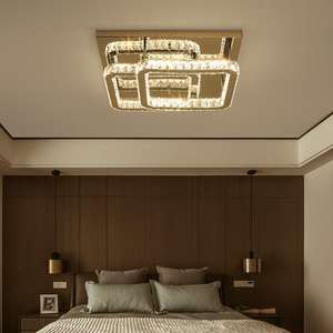 Lampu Langit-langit Pabrik Lampu Modern Remote Control <span class=keywords><strong>Mp3</strong></span> Led Pencahayaan Dalam Ruangan K9 Kristal Lampu Langit-langit Persegi 500x500mm - Product Image 3