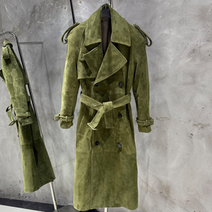 Cappotto Lungo da Donna in Vera Pelle Scamosciata a Doppio Petto, Elegante <span class=keywords><strong>Trench</strong></span> in Vera Pelle di Pecora con Cintura, <span class=keywords><strong>Giacca</strong></span> Casual in Vera Pelle Scamosciata per Primavera e Autunno - Product Image 2