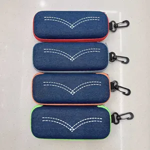 custom logo Denim eyewear case denim series multi-color EVA zipper case sunglasses case with pattern can be opened with hook