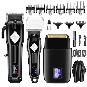 AREMEY PRO 973 3 in 1 Professional Electric Hair Clippers Set For Barber LCD Display Hair Trimmers Metal Body Shaver 3 Colors