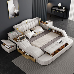 Modernes Luxus-Design Schlafzimmer-Möbel Großformatiges Multifunktionales Massage-Audio-USB-Tatami-Stauraum-Holzbett für den Export - Product Image 1