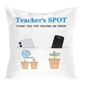 Pocket Pillowcase Square Flax Print Removable Home <b>Cushion</b> Cover With <b>Storage</b> Pockets For Controller And Bottle - Product Image 3