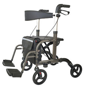 รถช่วยเดินแบบปรับได้ ทำจากอลูมิเนียม แข็งแรง ทนทาน พร้อมที่นั่งสบาย พับเก็บได้ เหมาะสำหรับผู้สูงอายุและผู้ป่วย น้ำหนักเบา - Product Image 1