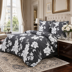 ชุดเครื่องนอนผ้าฝ้ายลายดอกโบตั๋นสีขาวชาร์โคล แบรนด์ Poland Stock Elegant Peony Bloom สำหรับขายส่งและดรอปชิปปิ้งในยุโรป 3 ชิ้น - Product Image 5