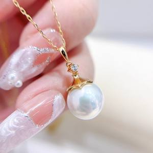 Collar con Colgante de Perlas de Plata S925 con Cuentas Redondas de 10-13 mm - Soporte para Corrector DIY - Product Image 3