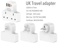 Nouveau Design Double UK vers EU Adaptateur de prise européenne 3 broches à 2 broches avec 2 ports de charge USB Adaptateur de voyage en cuivre évalué 13A