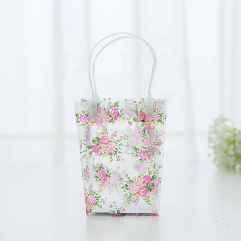 प्रचार स्पष्ट पीपी पीईटी पीवीसी प्लास्टिक बैग तह शॉपिंग पैकेजिंग के लिए trapezoid बैग फूल