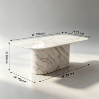 Table à manger ronde en marbre blanc de luxe pour appartement. Design moderne avec base de piédestal cannelée 8 places