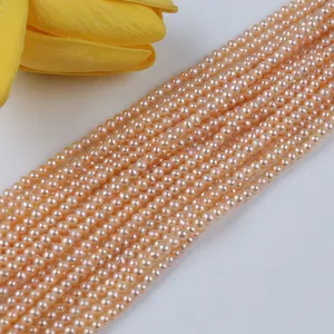 ZHUJI 3.5-4mm vraies perles d'eau douce naturelles rose près des brins de perles de forme ronde pour la fabrication de bijoux