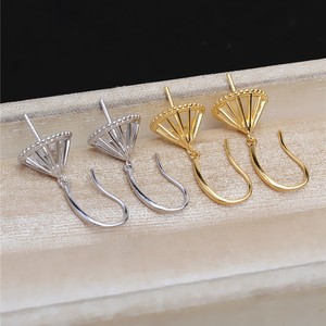 Accessoires de boucles d'oreilles en argent S925, crochet d'oreille Baotou, perle DIY, plateau vide, tendance, produit semi-fini avec placage or, 1241 - Product Image 1