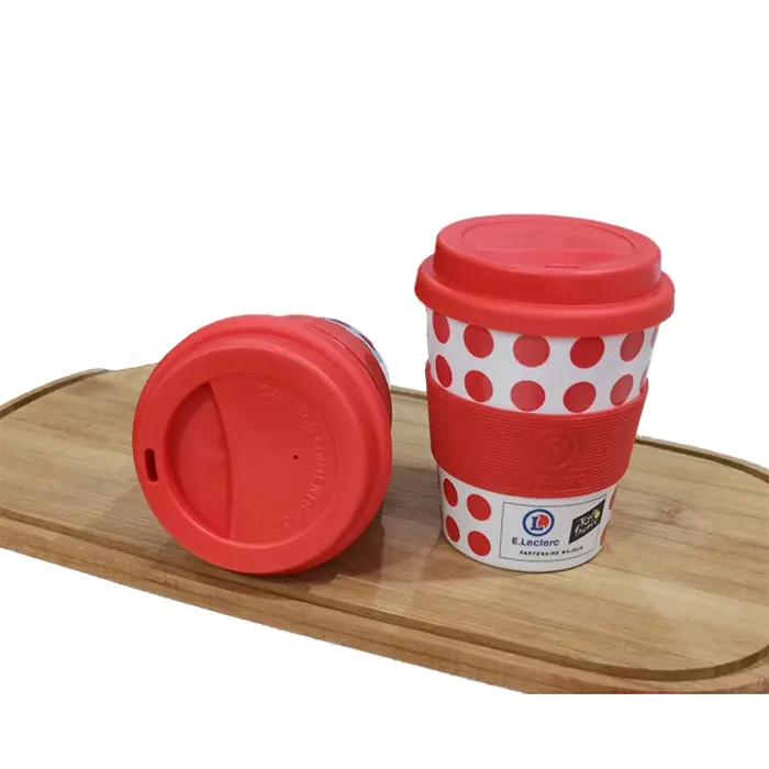 le tour de france 2019 promotional gifts eco friendly 340ML 12oz 12 oz bamboo fibre bambou mug2go with silicone lid and sleeve