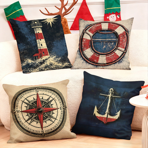 Sahil ev dekorasyonu için denizcilik temalı, deniz feneri, can simidi, pusula ve çapa tasarımlı kırlentler - Product Image 1